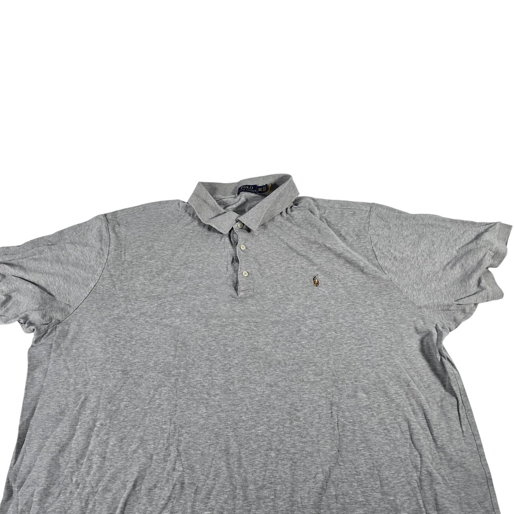 Polo Ralph Lauren Mens 4XLT Heather Grey Short Sleeve Pony Logo Polo Shirt